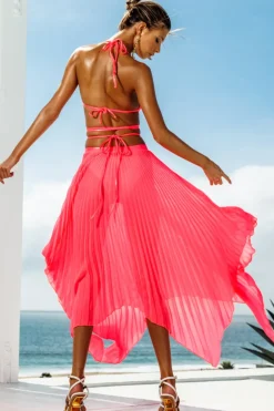 Asymmetrical Pink Pleated Skirt