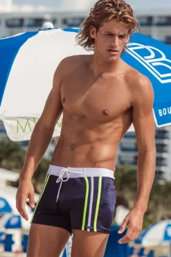Navy & Lime Stripe Retro Lycra Swimmer