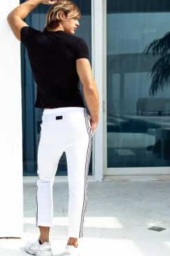 Woven Stripe Workout Pants White
