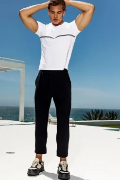 Woven Stripe Workout Pants Black