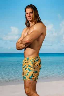 Yellow-Green St. Tropez Flower Pull-on Trunks
